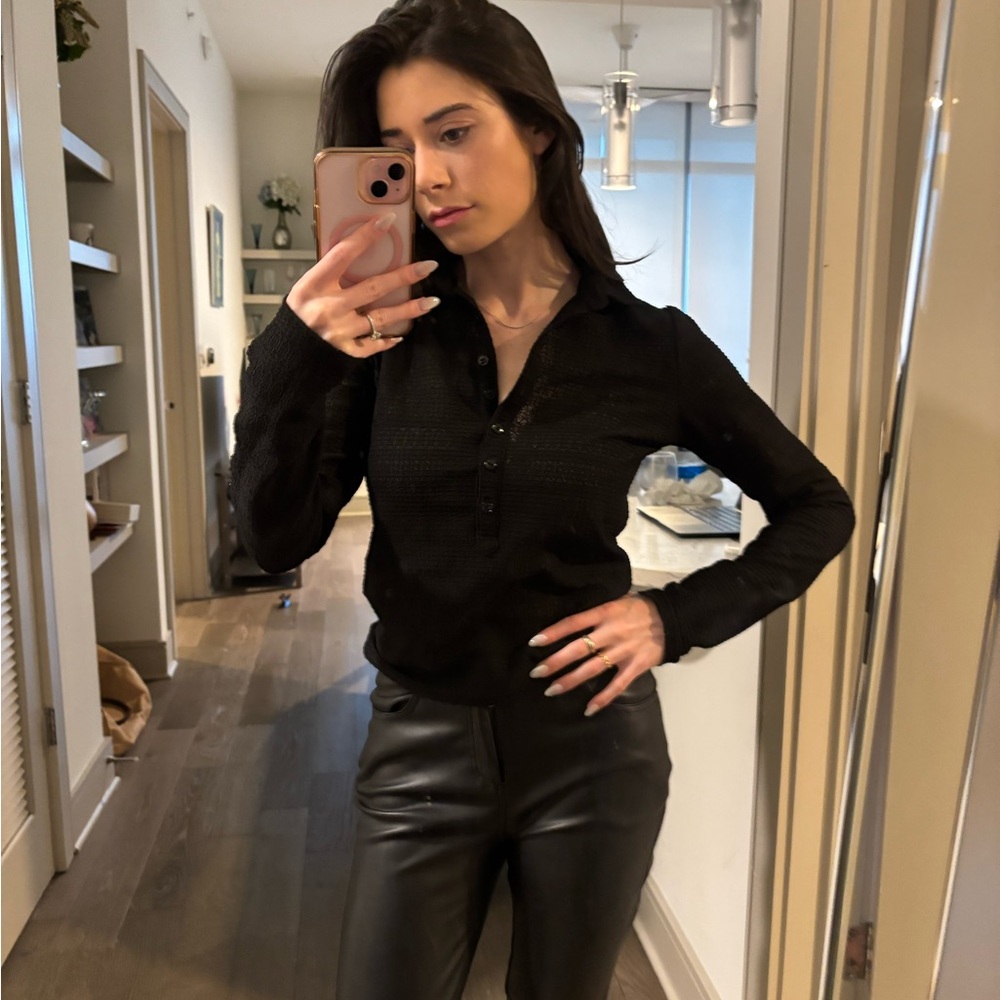 rag & bone Black Long-Sleeve Button Down Polo Shirt